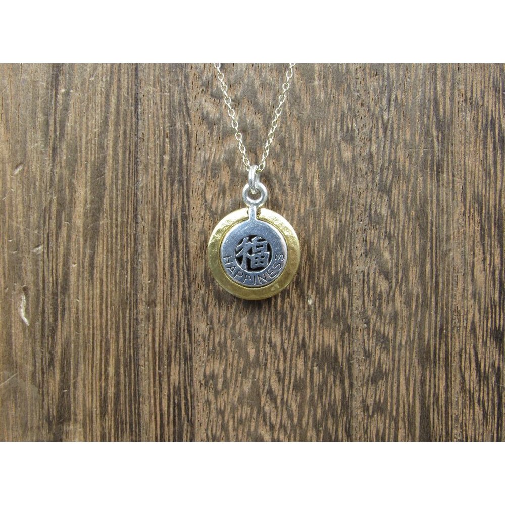 18" Sterling Silver Gold Plated Asian Happiness Pendant Necklace Vintage Minimal